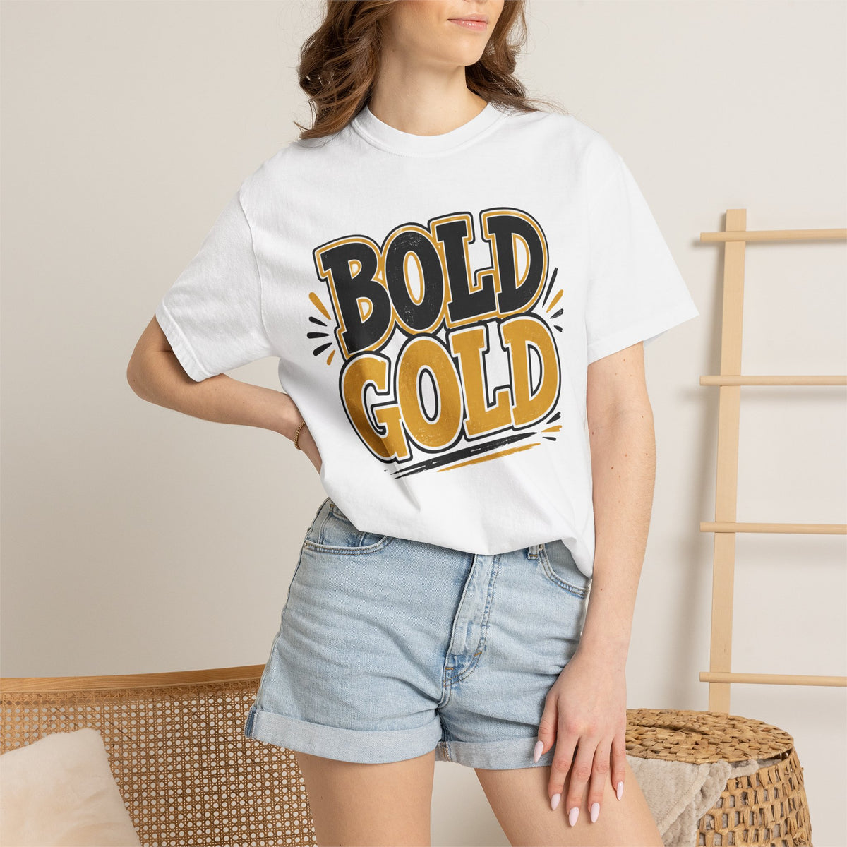 Bold Gold Graphic T-Shirt — Retro Sport Style Tee