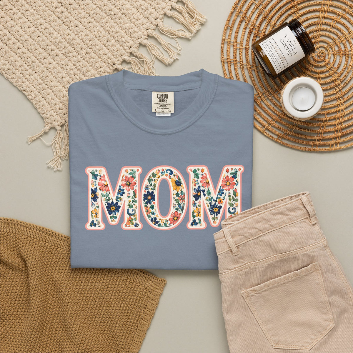 Mom Floral T-Shirt — Vintage Garment-Dyed Mother's Day Tee