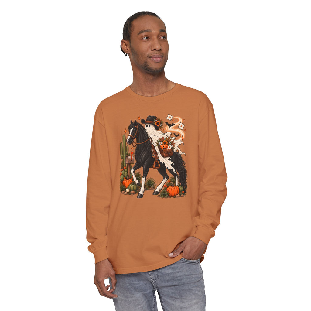 Halloween Cowboy Ghost Horse Long Sleeve Tee