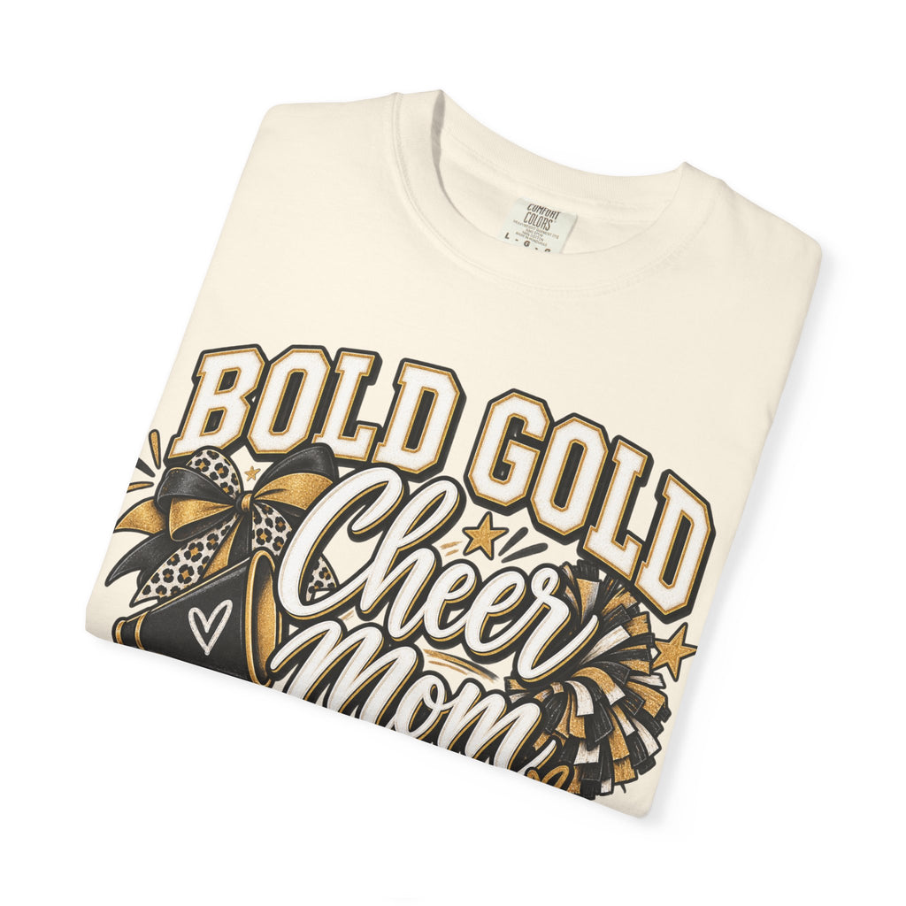 Bold Gold Cheer Mom T-Shirt – Pom Pom Cheerleader Mom Tee