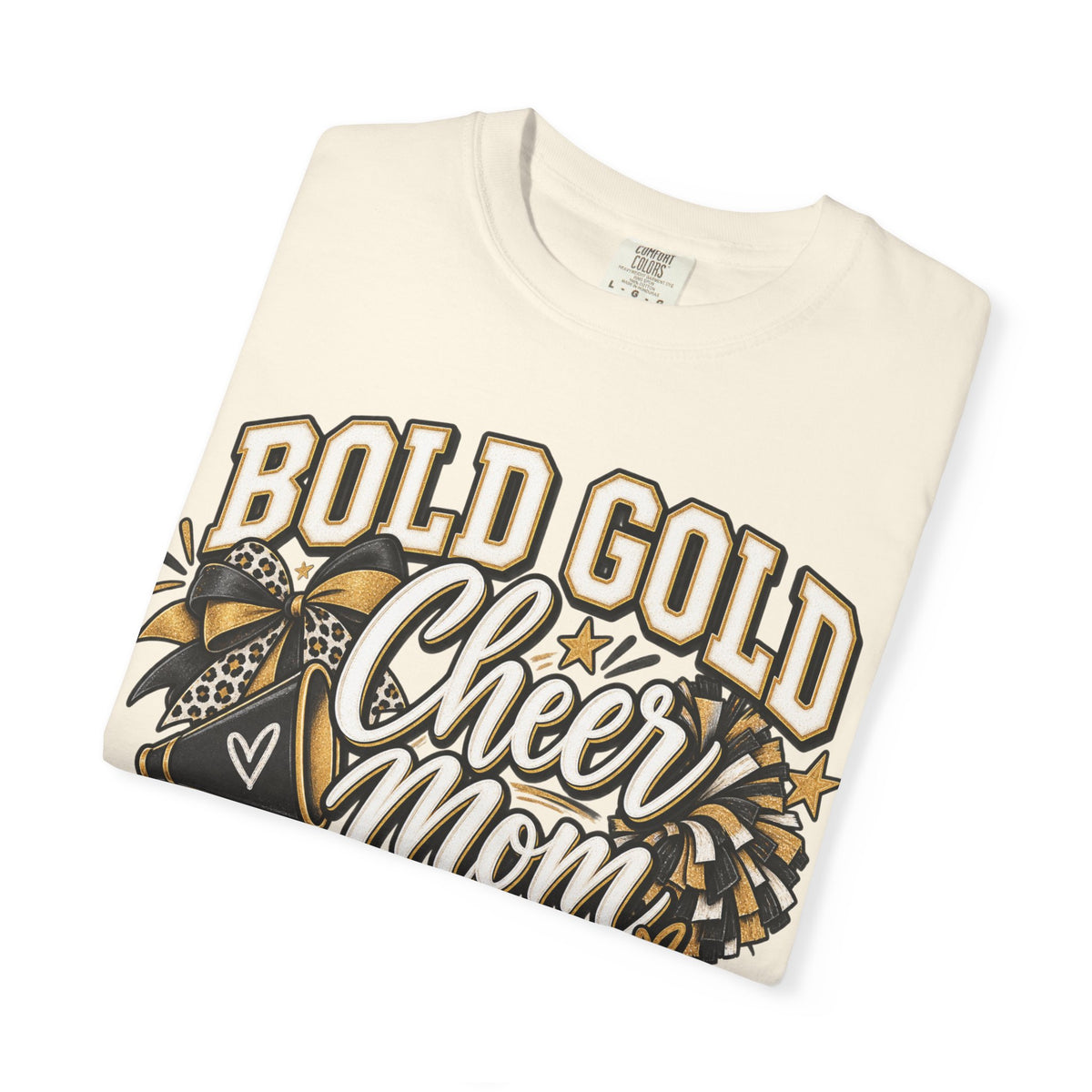 Bold Gold Cheer Mom T-Shirt – Pom Pom Cheerleader Mom Tee