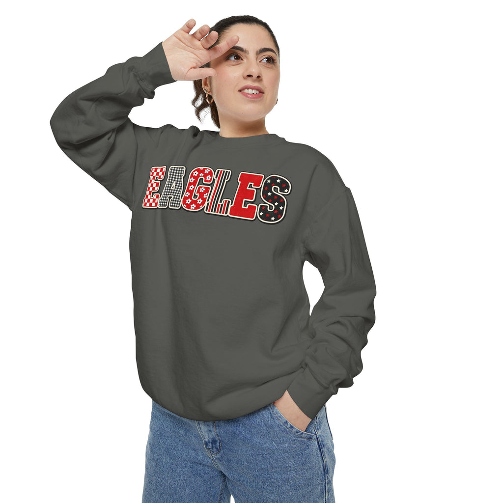Eagles Graphic Sweatshirt - Red & Black Patterned Team Crewneck