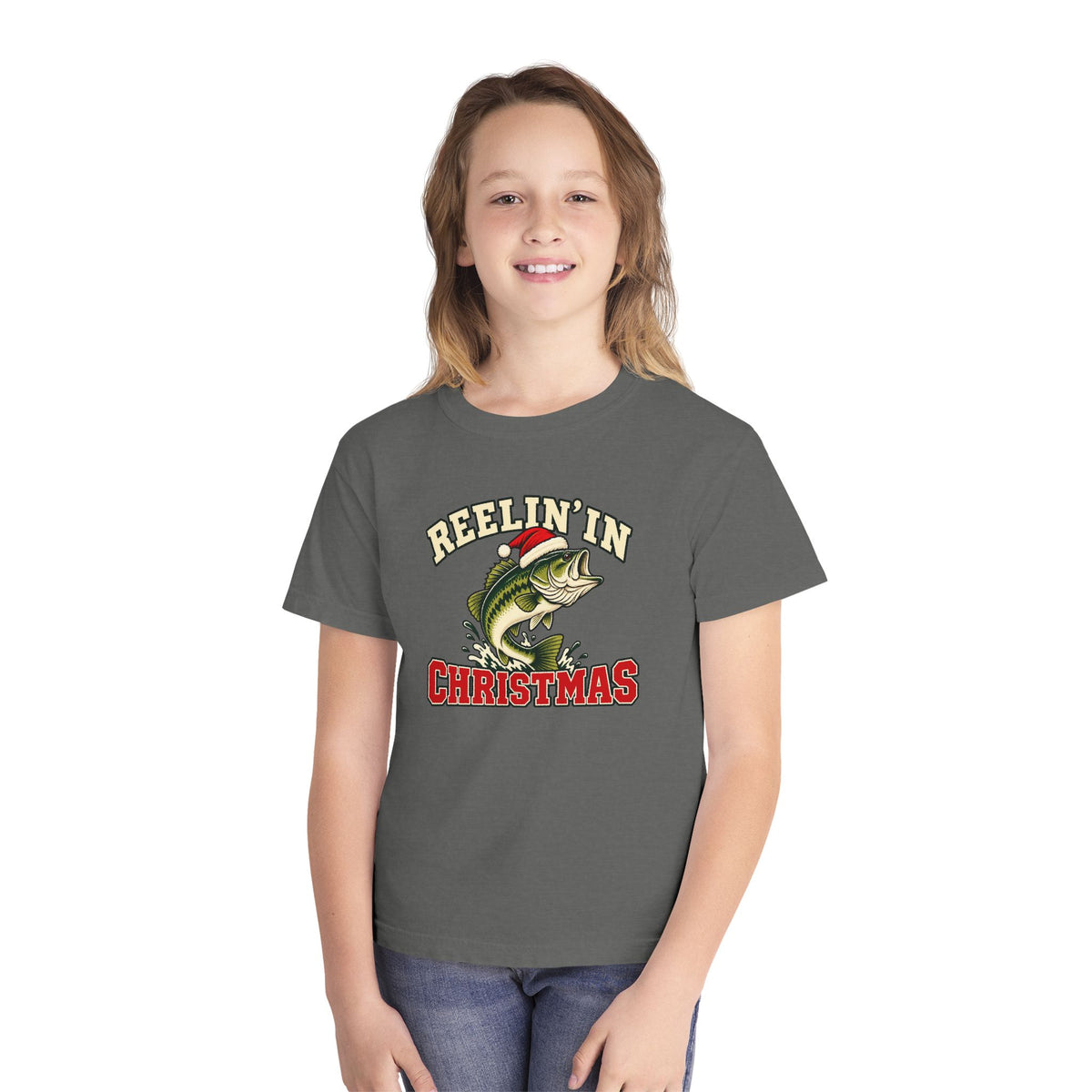 Youth Christmas Fishing Tee – Reelin’ in Christmas Bass Shirt
