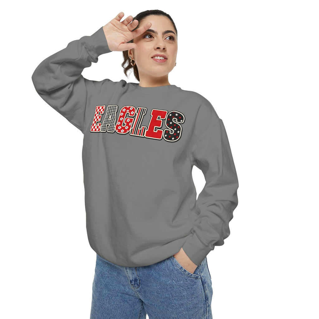 Eagles Graphic Sweatshirt - Red & Black Patterned Team Crewneck