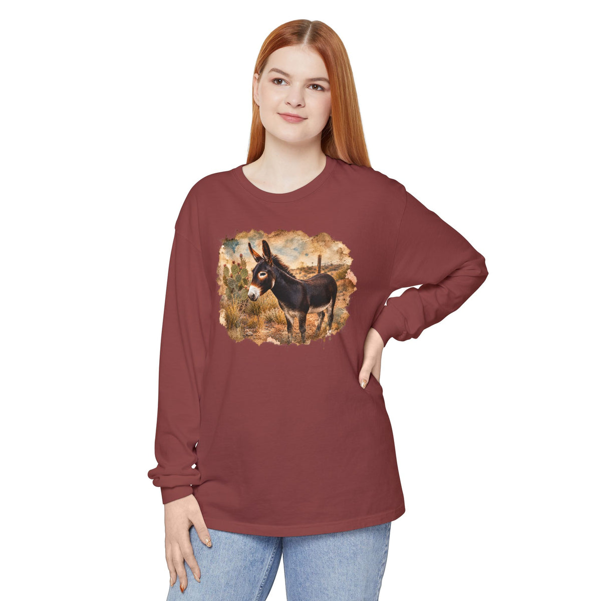 Donkey in Desert Scene Long Sleeve Tee