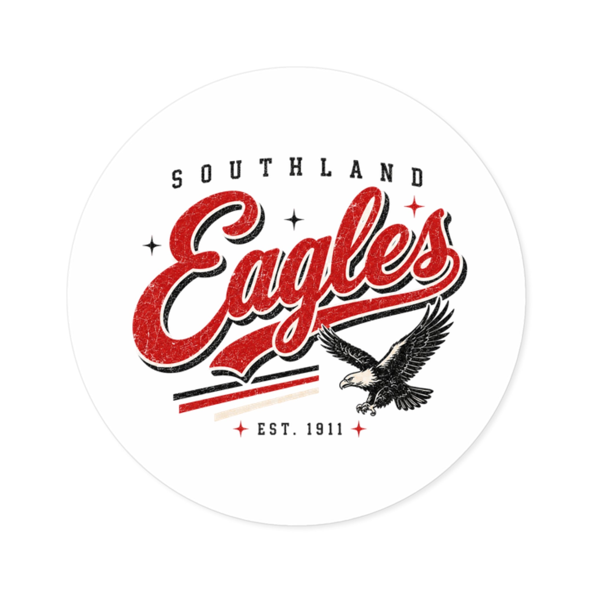 Southland Eagles Round Sticker — Retro School Mascot Vinyl Decal (Indoor/Outdoor)