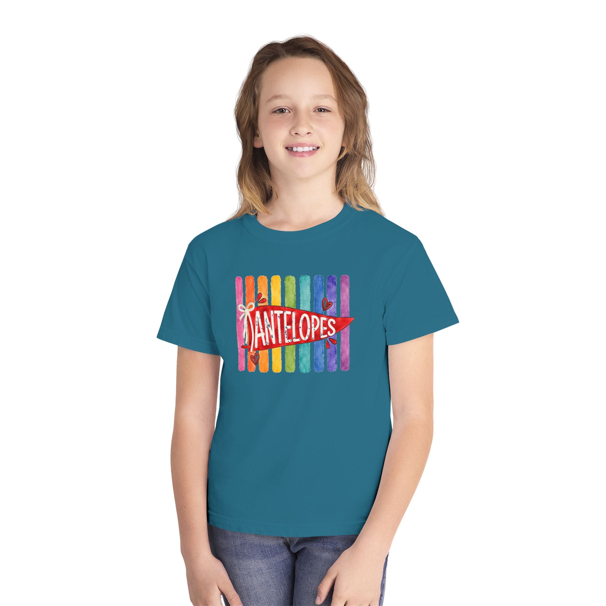Youth Tee — Rainbow 'Antelopes' Pennant School Spirit Shirt