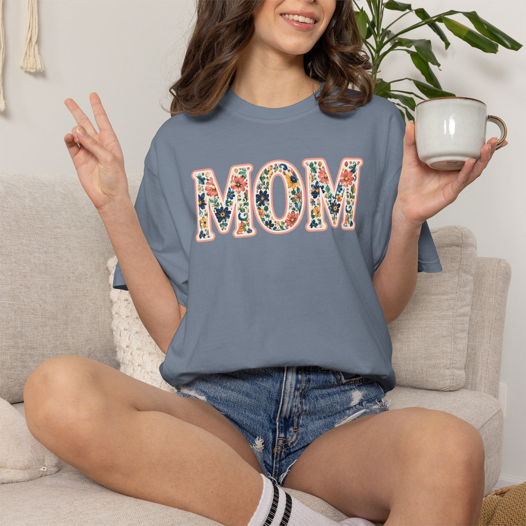 Mom Floral T-Shirt — Vintage Garment-Dyed Mother's Day Tee