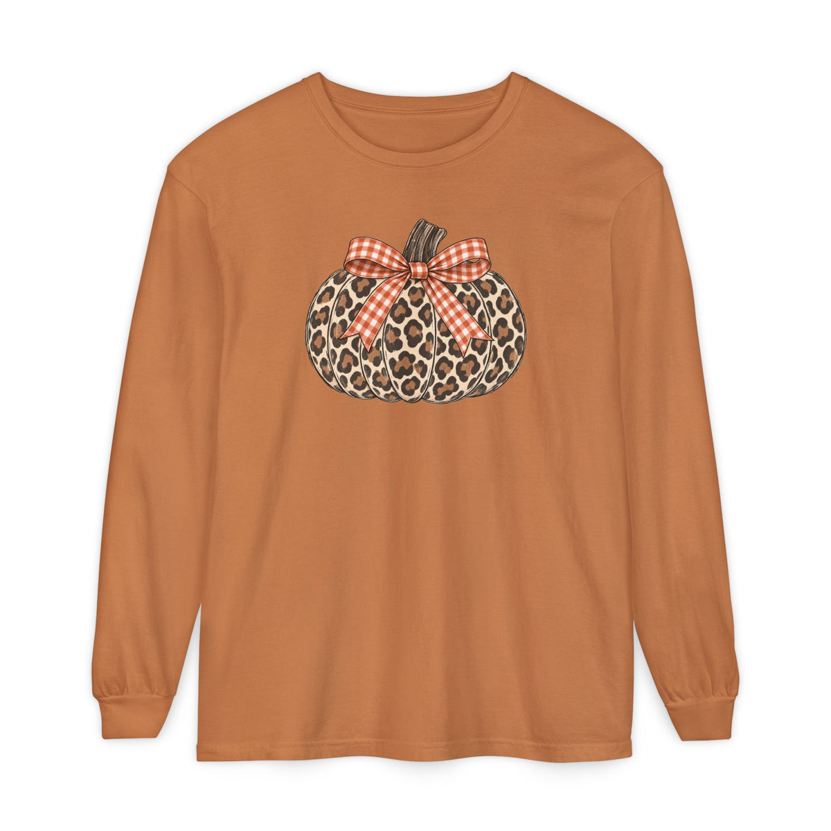 Leopard Pumpkin Long Sleeve Tee — Buffalo Plaid Bow Fall Shirt