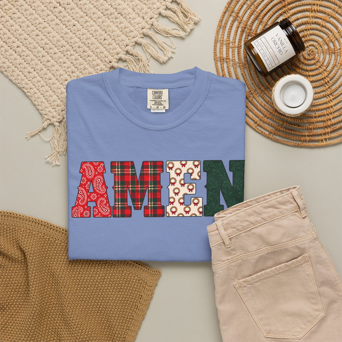AMEN Western Christmas Patchwork T-Shirt