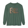 Fall Graphic Long Sleeve Tee — Leopard, Camo & Checkerboard Patch Letters