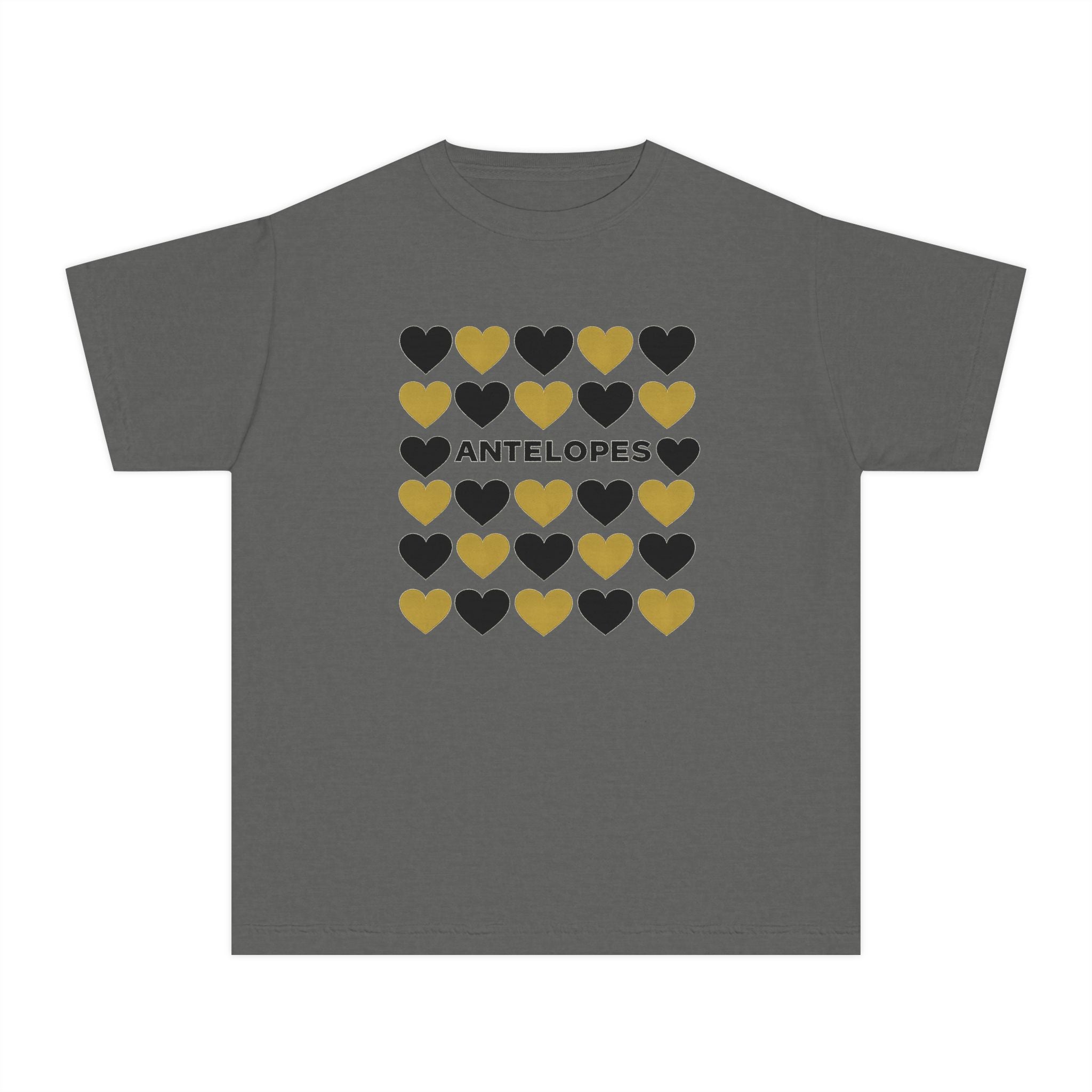 Youth Antelopes Heart Grid Tee — Kids School Spirit Shirt