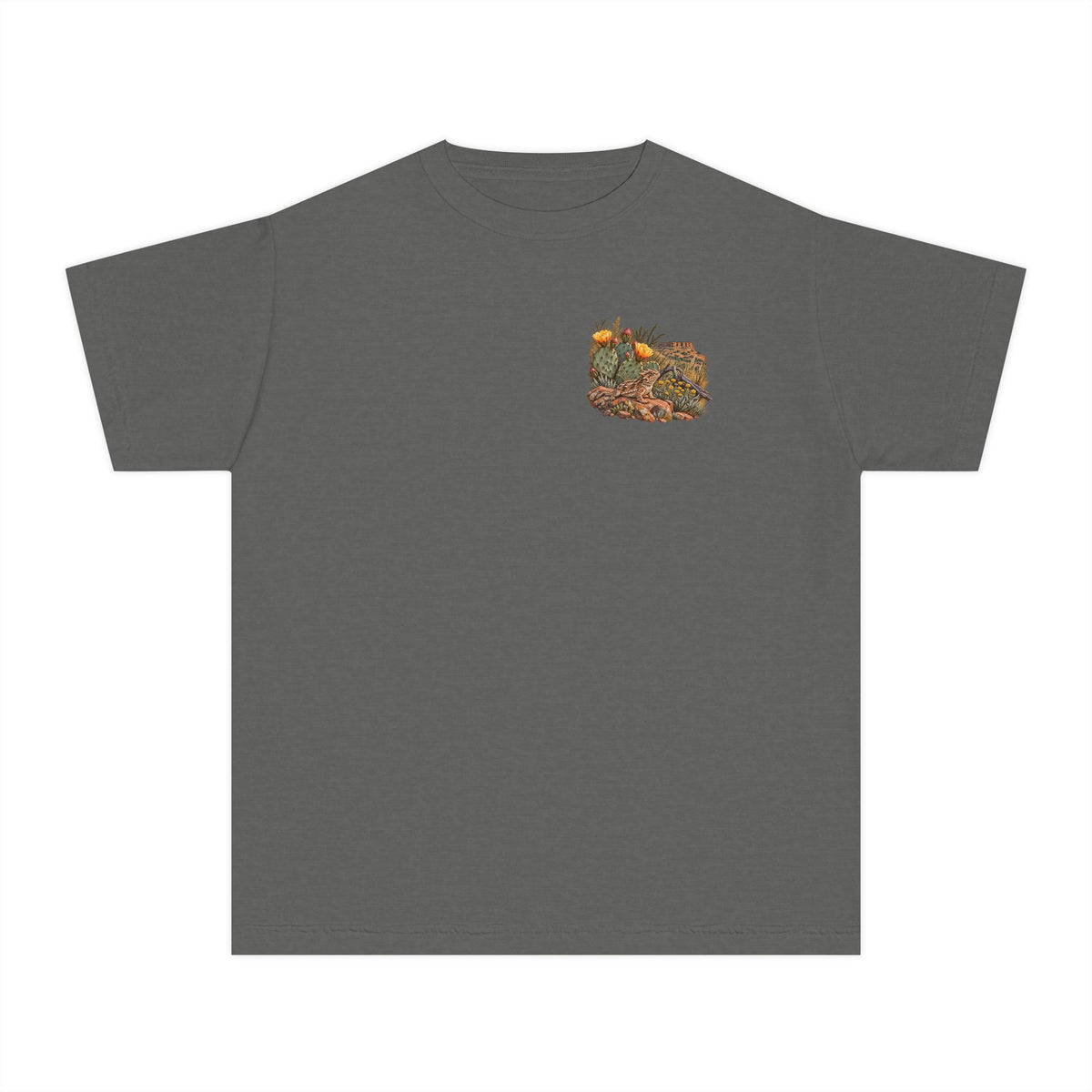 pepper youth Caprock Critters horny toad tee with front and back West Texas cactus artwork
