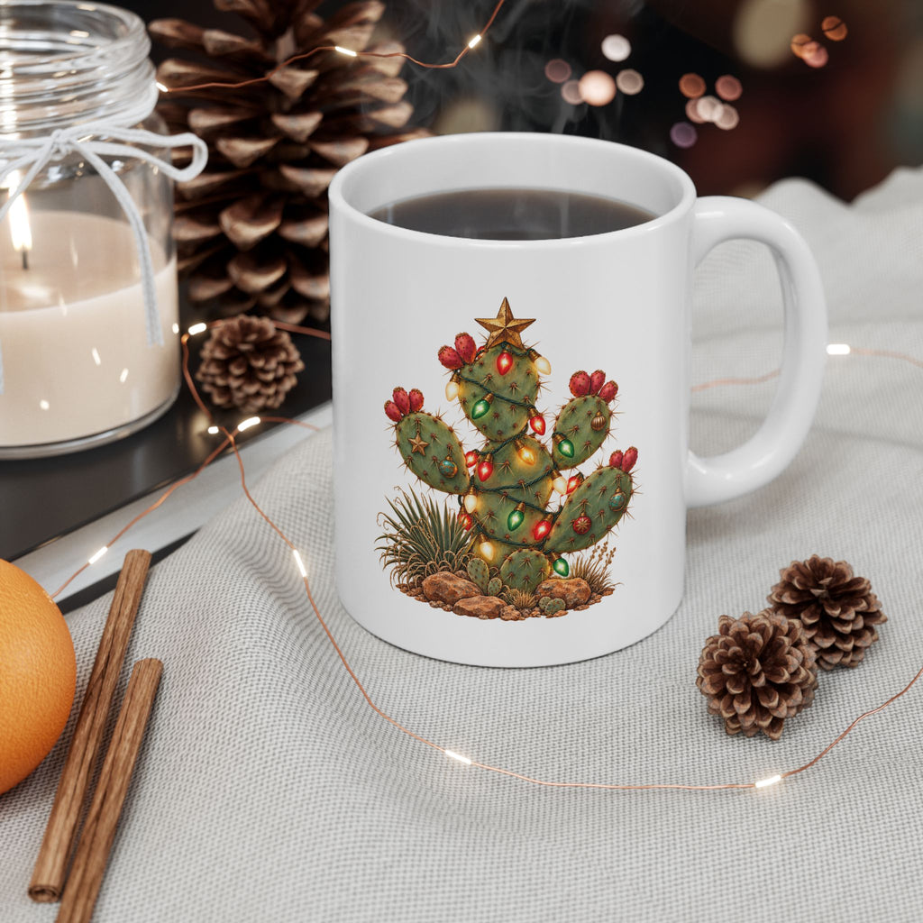 Ceramic Mug with Festive Christmas Cactus Design