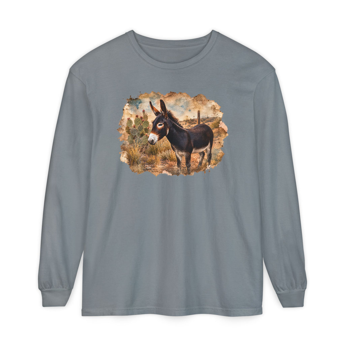 Donkey in Desert Scene Long Sleeve Tee