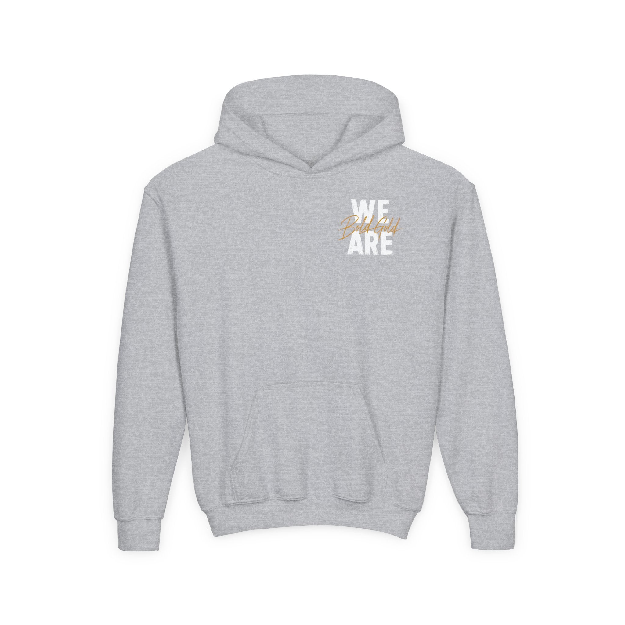 Youth Hoodie — “WE ARE” Bold Gold Script Team Pullover
