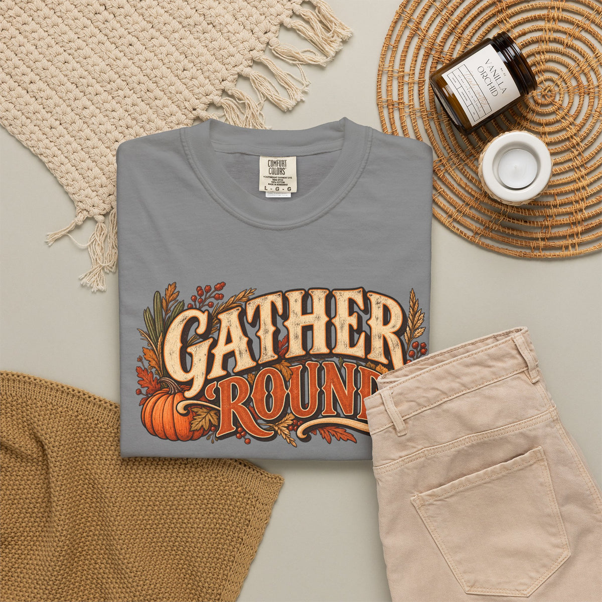 Gather 'Round Fall T-Shirt — Pumpkin Harvest Graphic Tee