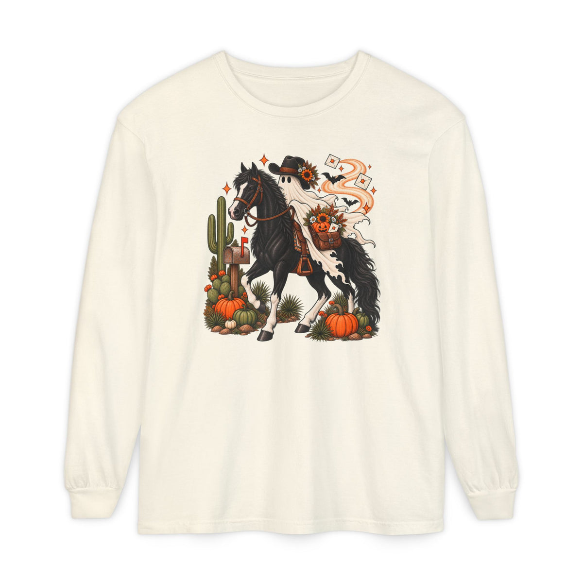Halloween Cowboy Ghost Horse Long Sleeve Tee