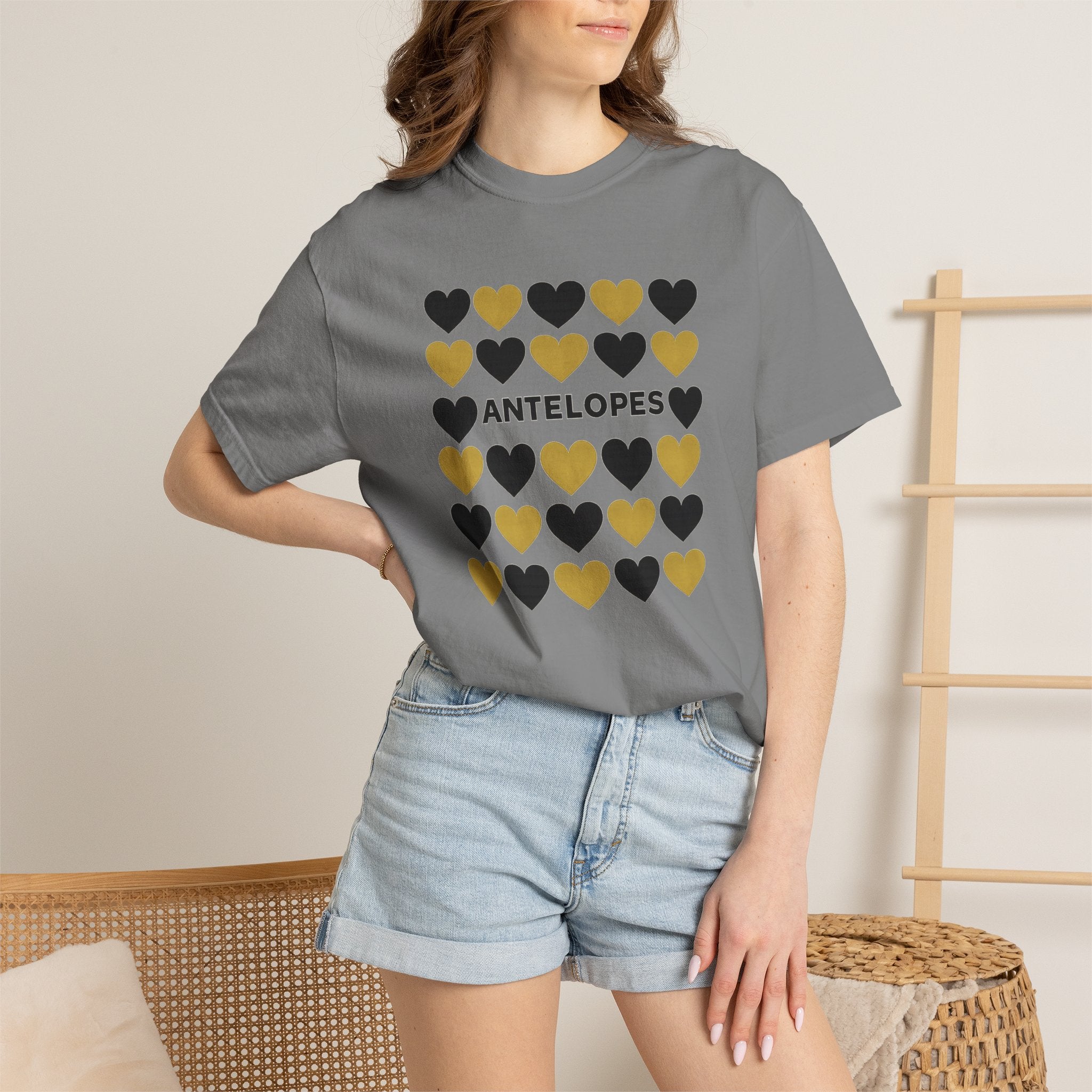 Antelopes Heart Grid T-Shirt — Gold & Black Graphic Tee