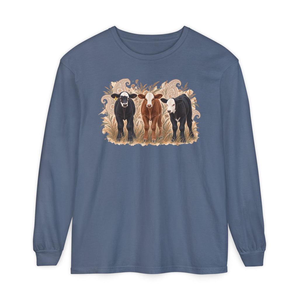 Cow Trio Long Sleeve Shirt — Rustic Farm Animal Tee for Ranch Lovers