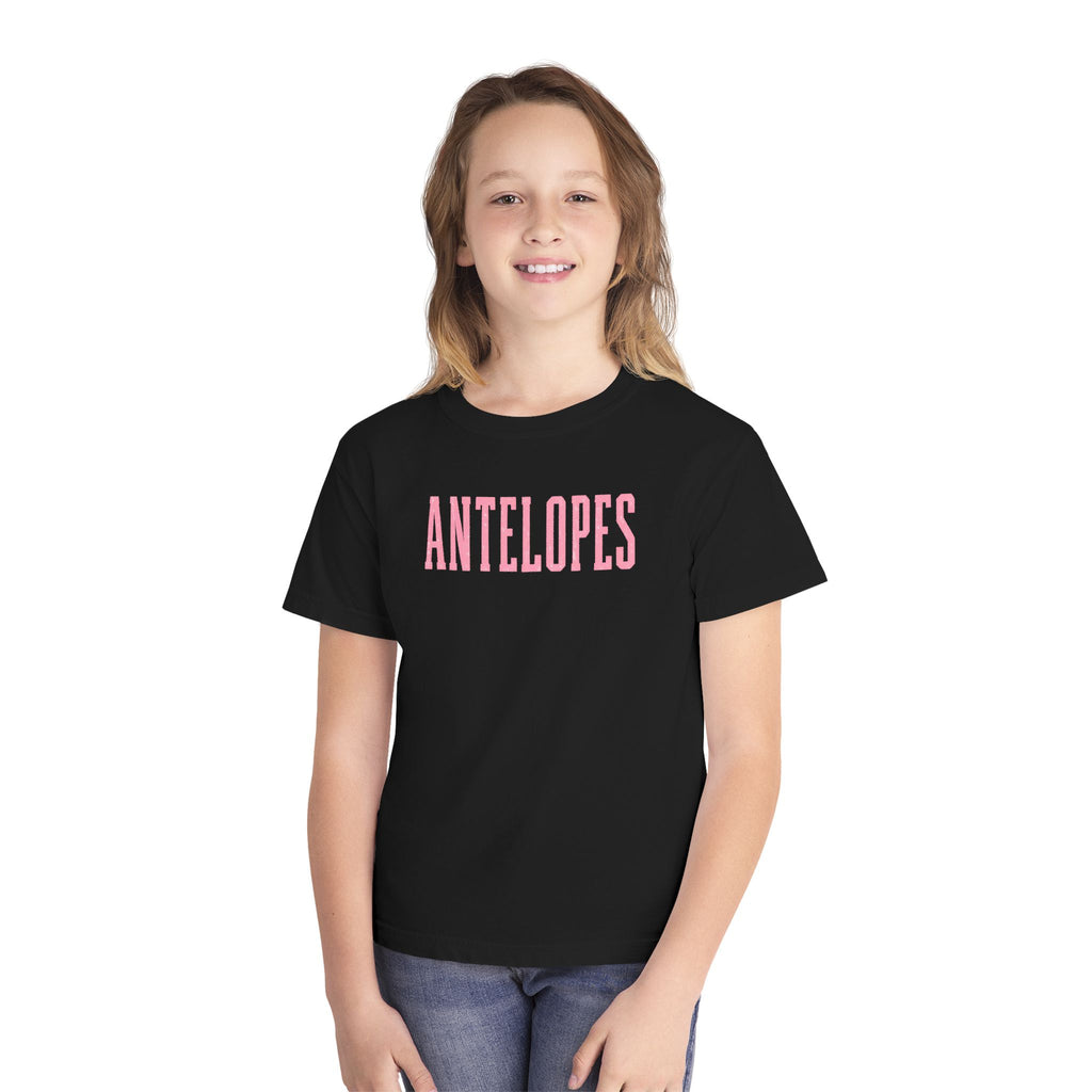 Youth Tee – 'Antelopes' Pink Lettering Charcoal Kids Shirt