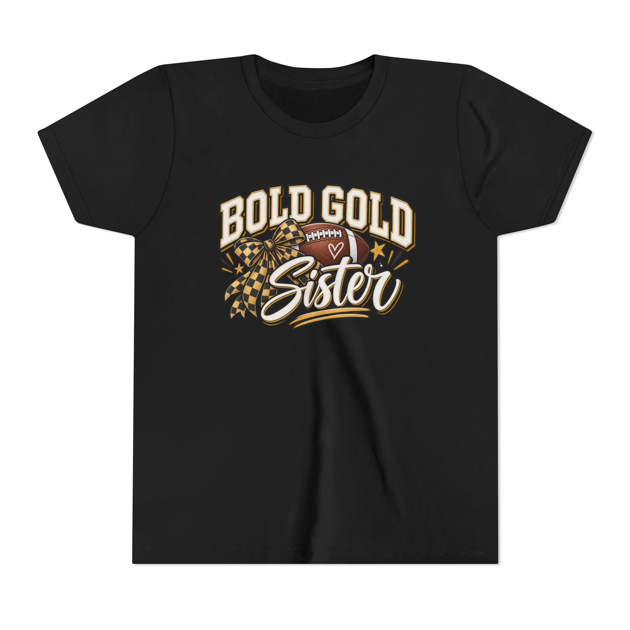Bold Gold Sister Youth Tee — Football Cheer Squad Shirt