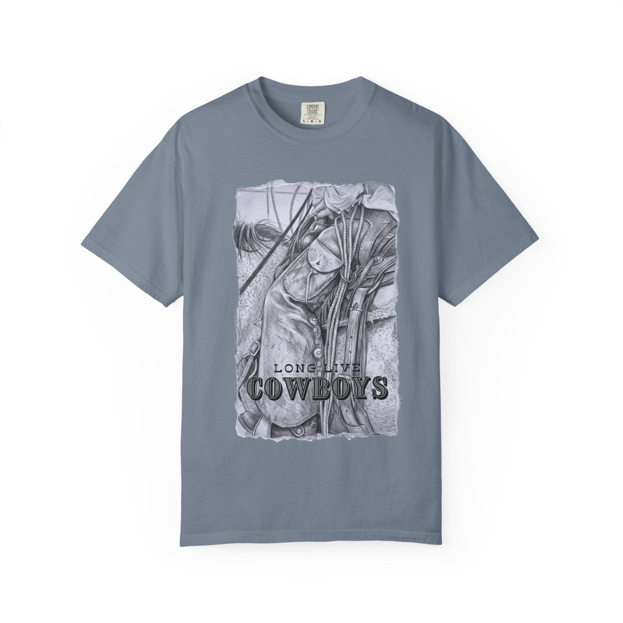 Long Live Cowboys Graphic Tee | Original Western Photography Sketch Shirt | Unisex Garment-Dyed T-Shirt