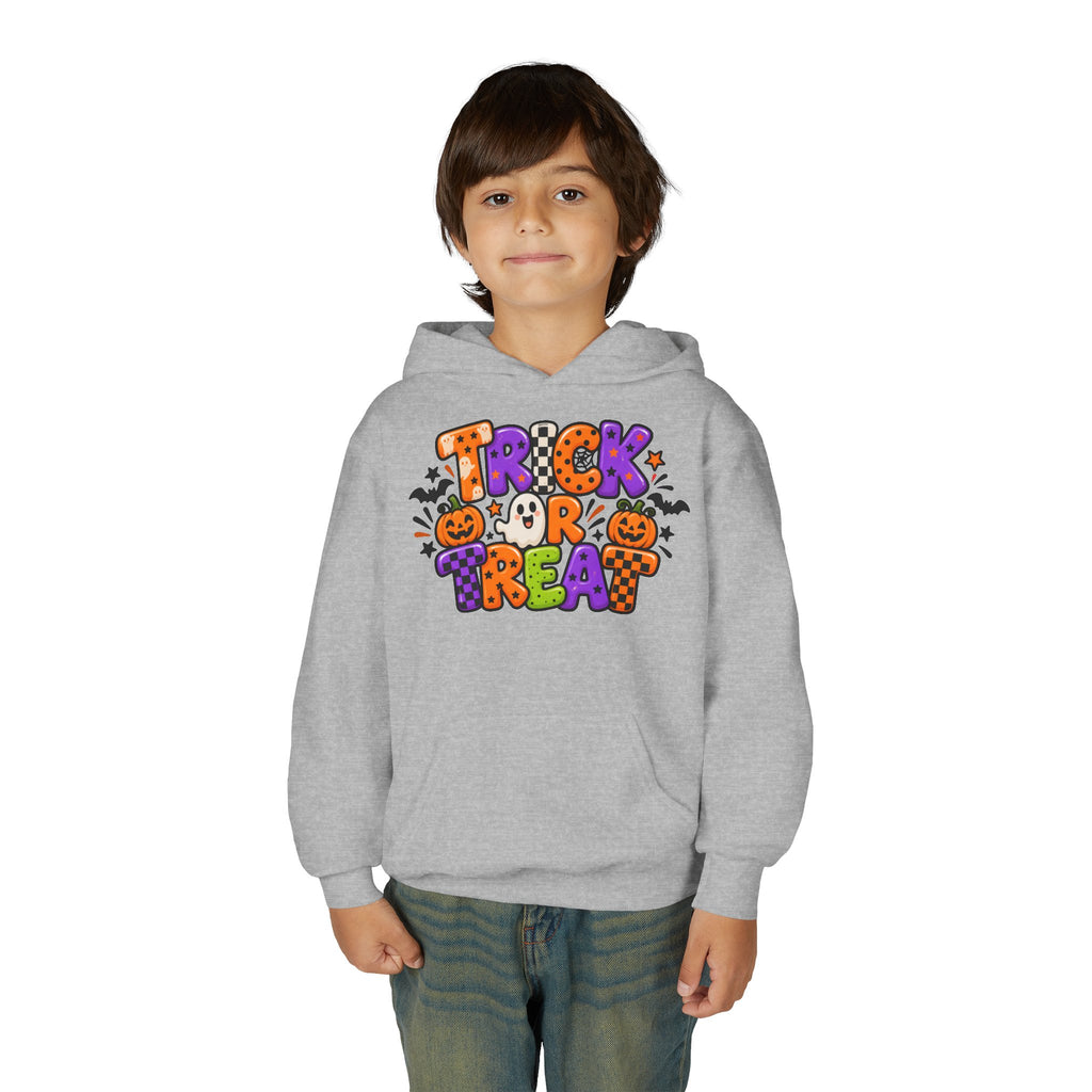 Youth Halloween Hoodie - "Trick or Treat" Colorful Pumpkin Design
