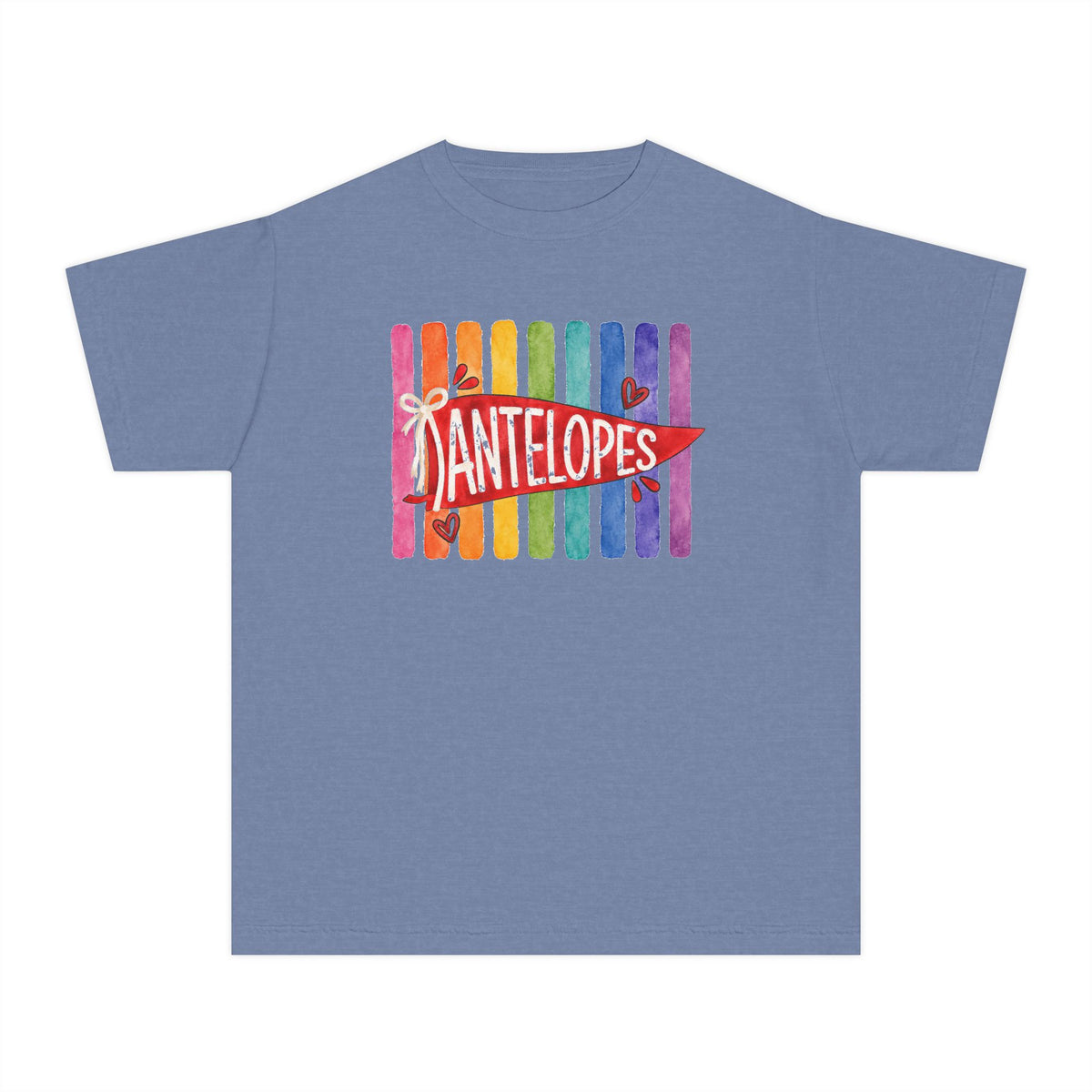 Youth Tee — Rainbow 'Antelopes' Pennant School Spirit Shirt