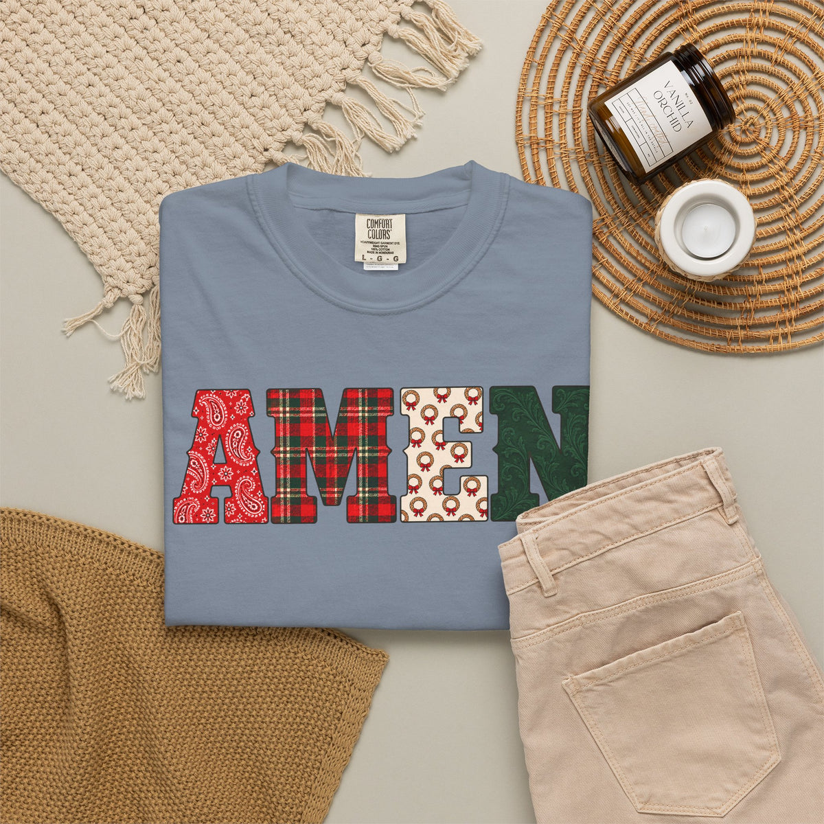 AMEN Western Christmas Patchwork T-Shirt