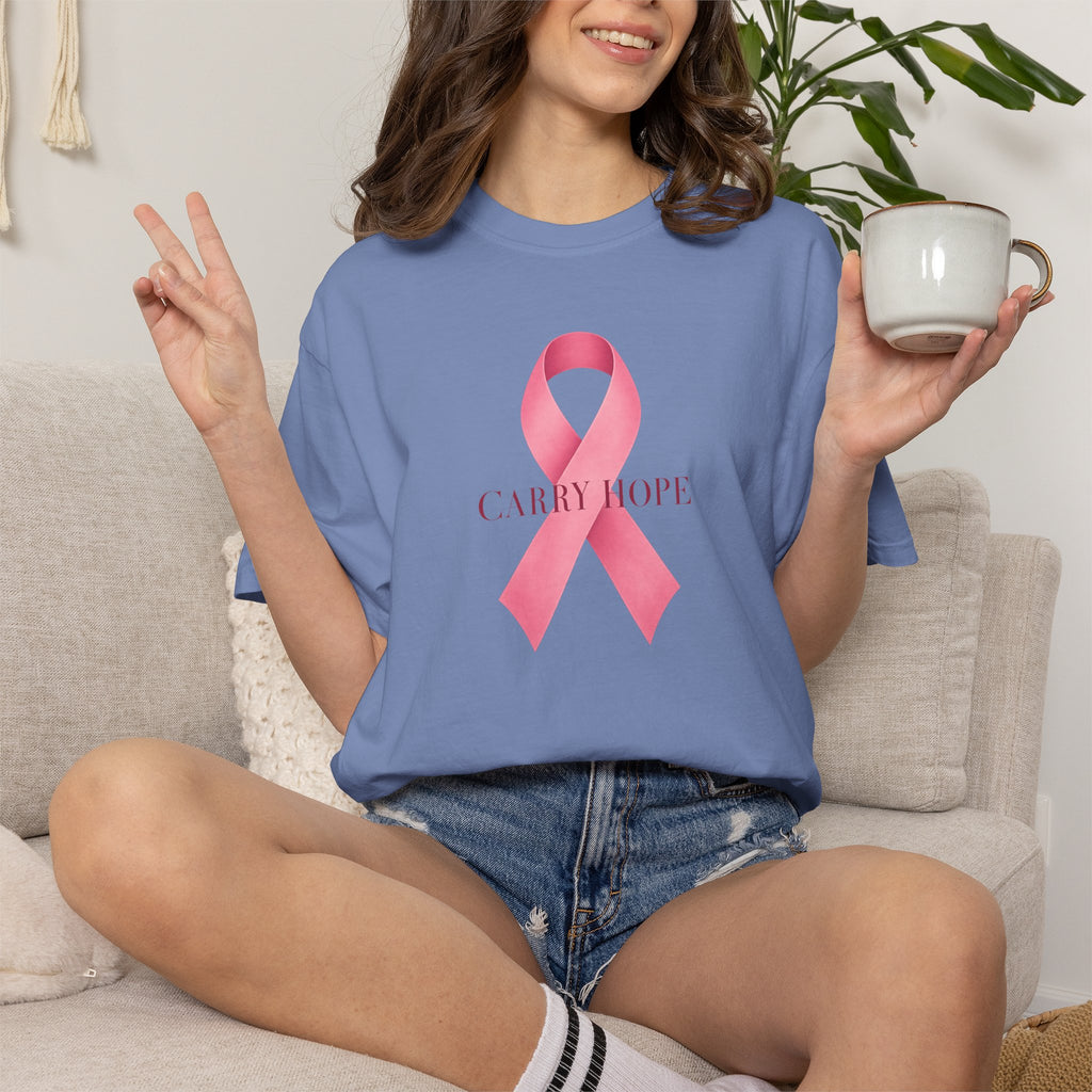 Breast Cancer Awareness T-Shirt — Pink Ribbon "Carry Hope"