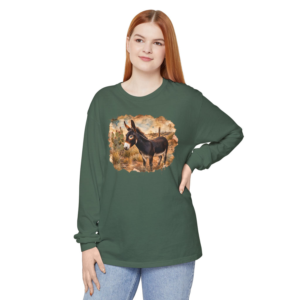 Donkey in Desert Scene Long Sleeve Tee