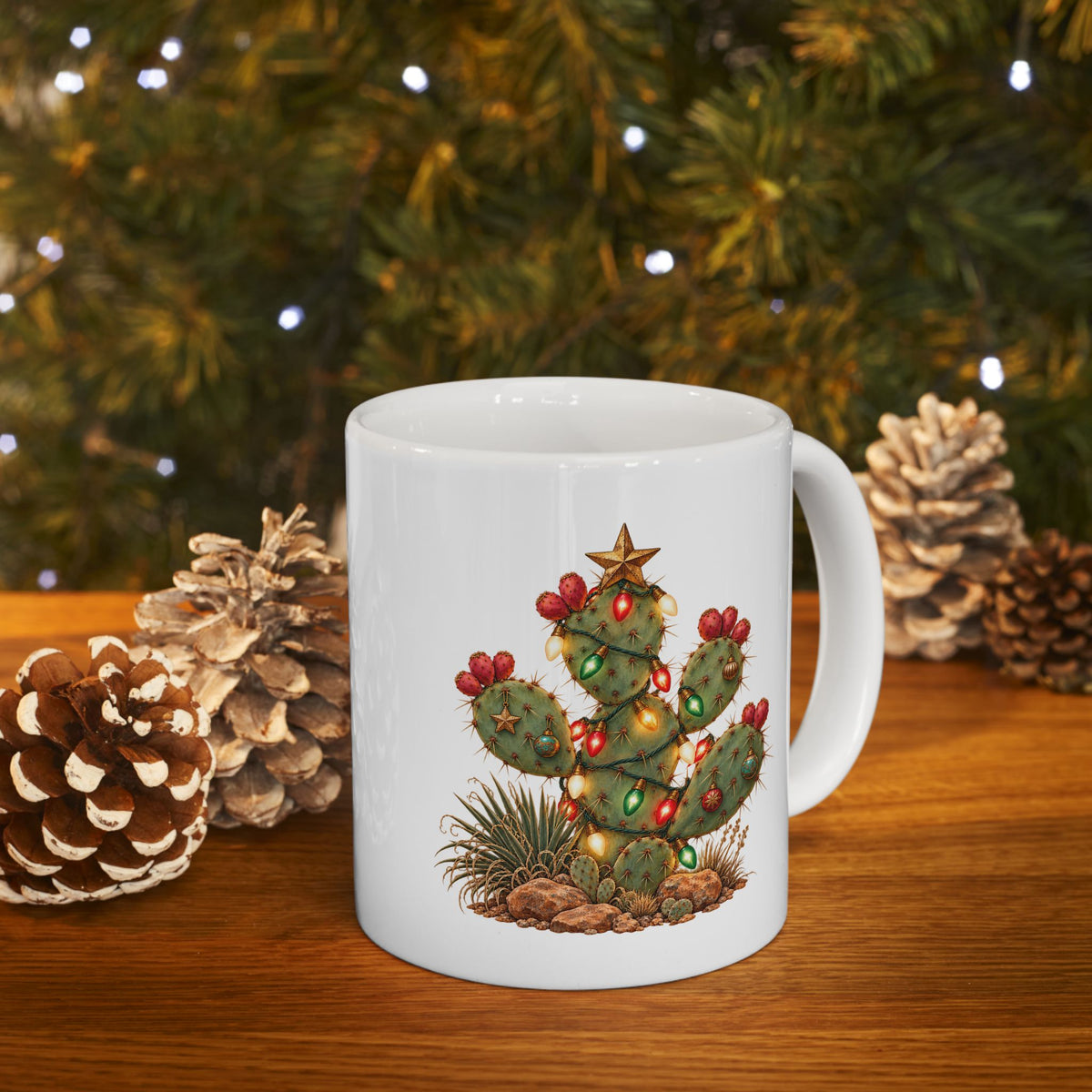 Ceramic Mug with Festive Christmas Cactus Design