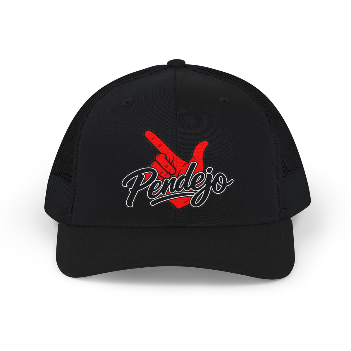 Pendejo Snapback Trucker Cap — Bold Red Hand Graphic Hat