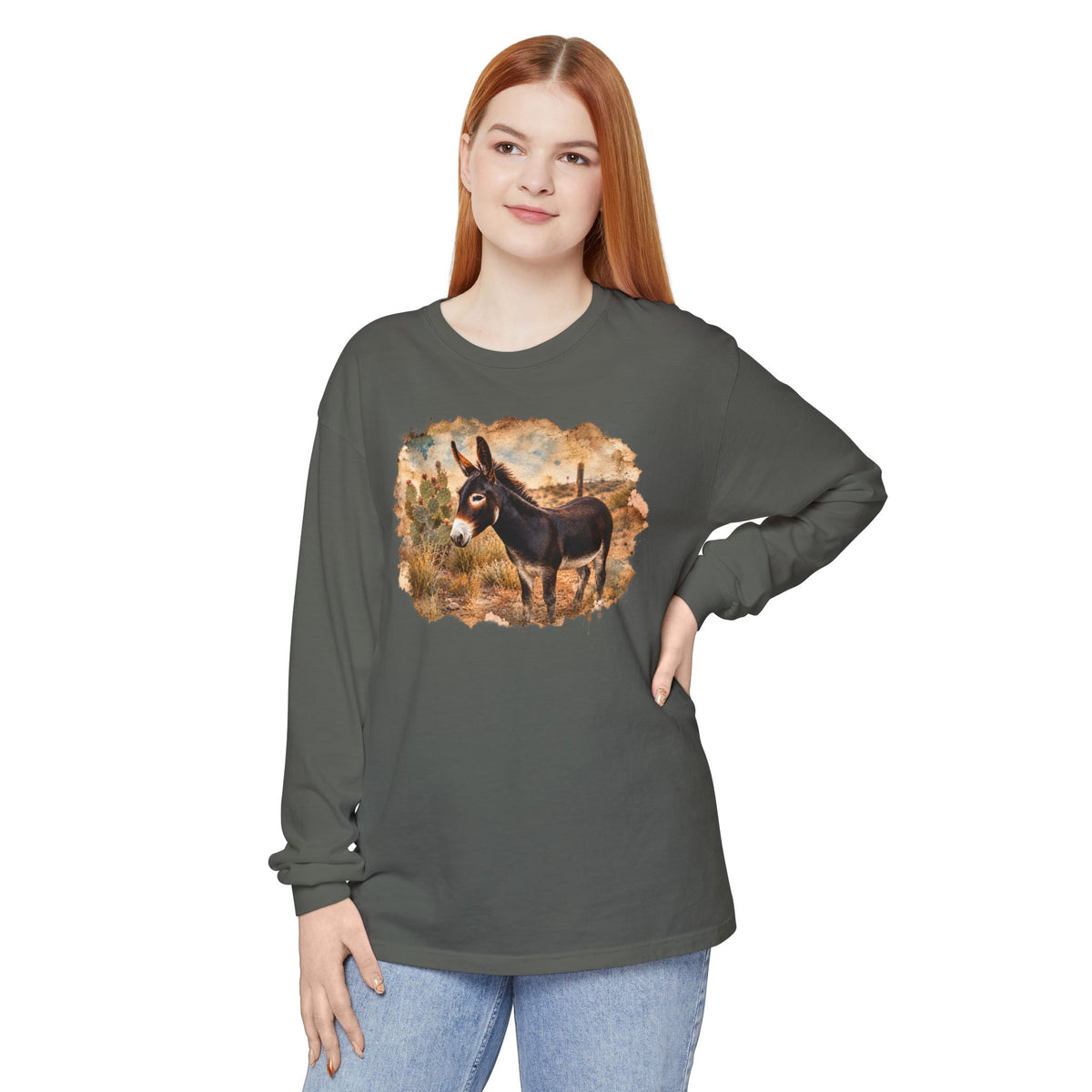 Donkey in Desert Scene Long Sleeve Tee