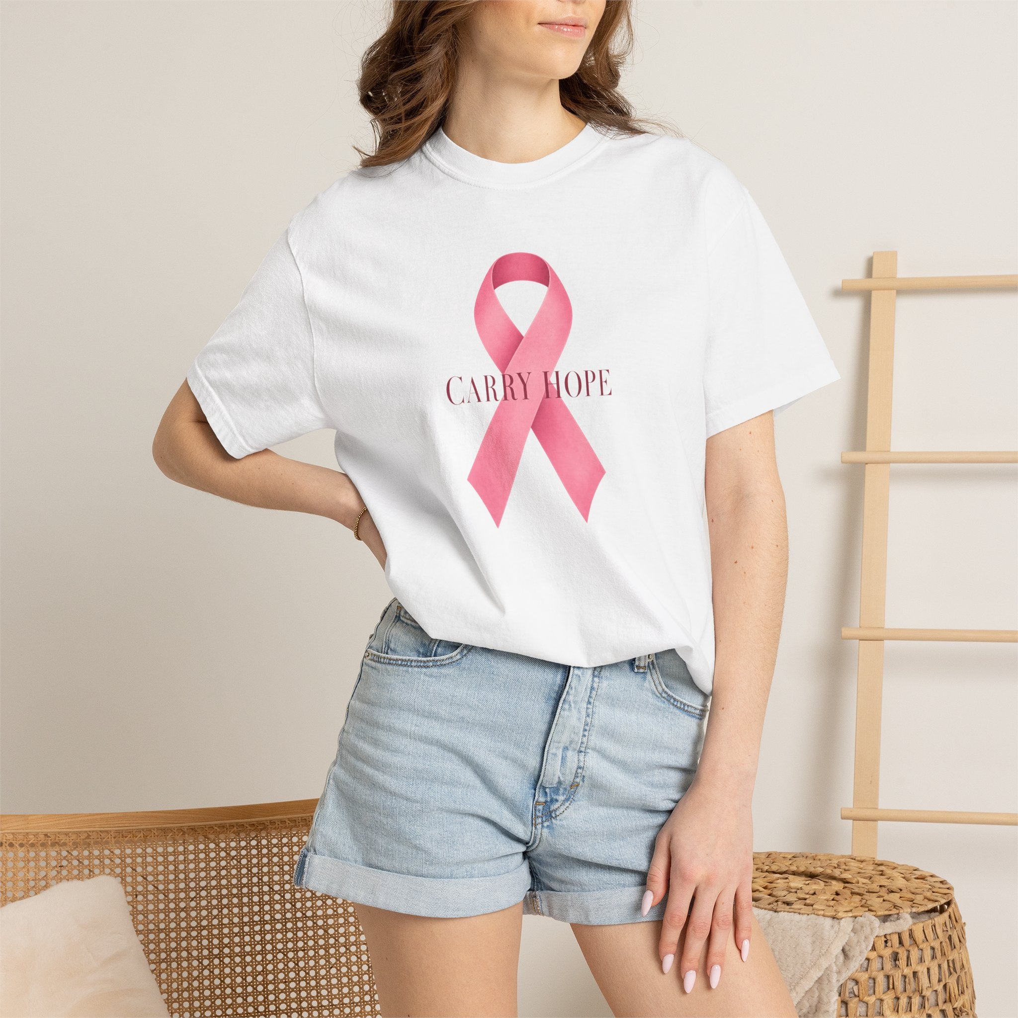 Breast Cancer Awareness T-Shirt — Pink Ribbon "Carry Hope"