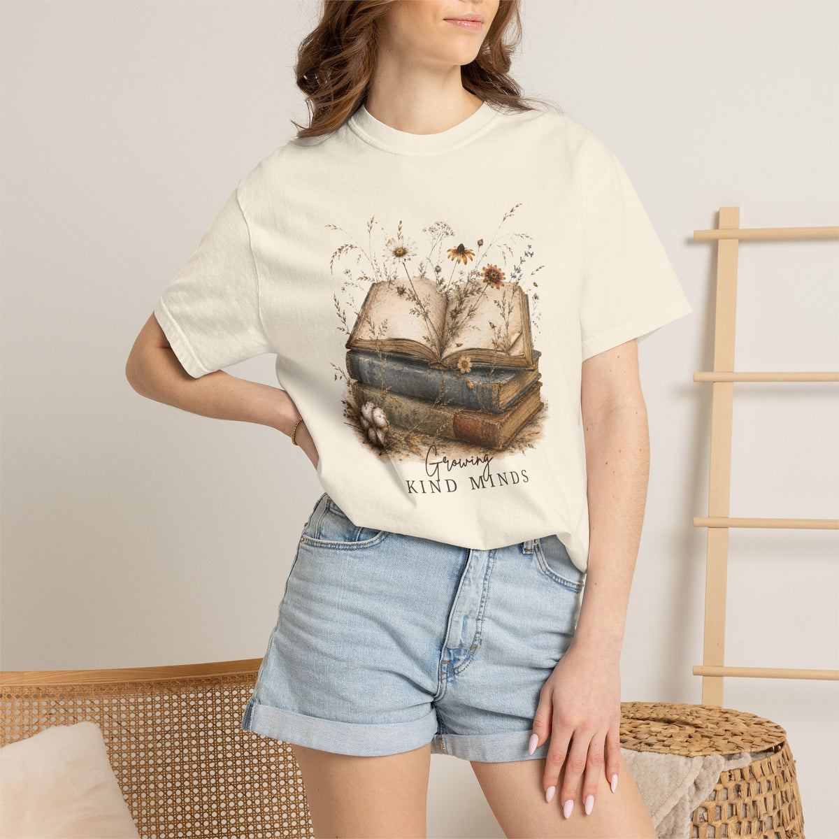 Growing Kind Minds Comfort Colors® Teacher Shirt | Vintage Watercolor Book Lover Tee | Boutique Teacher Gift