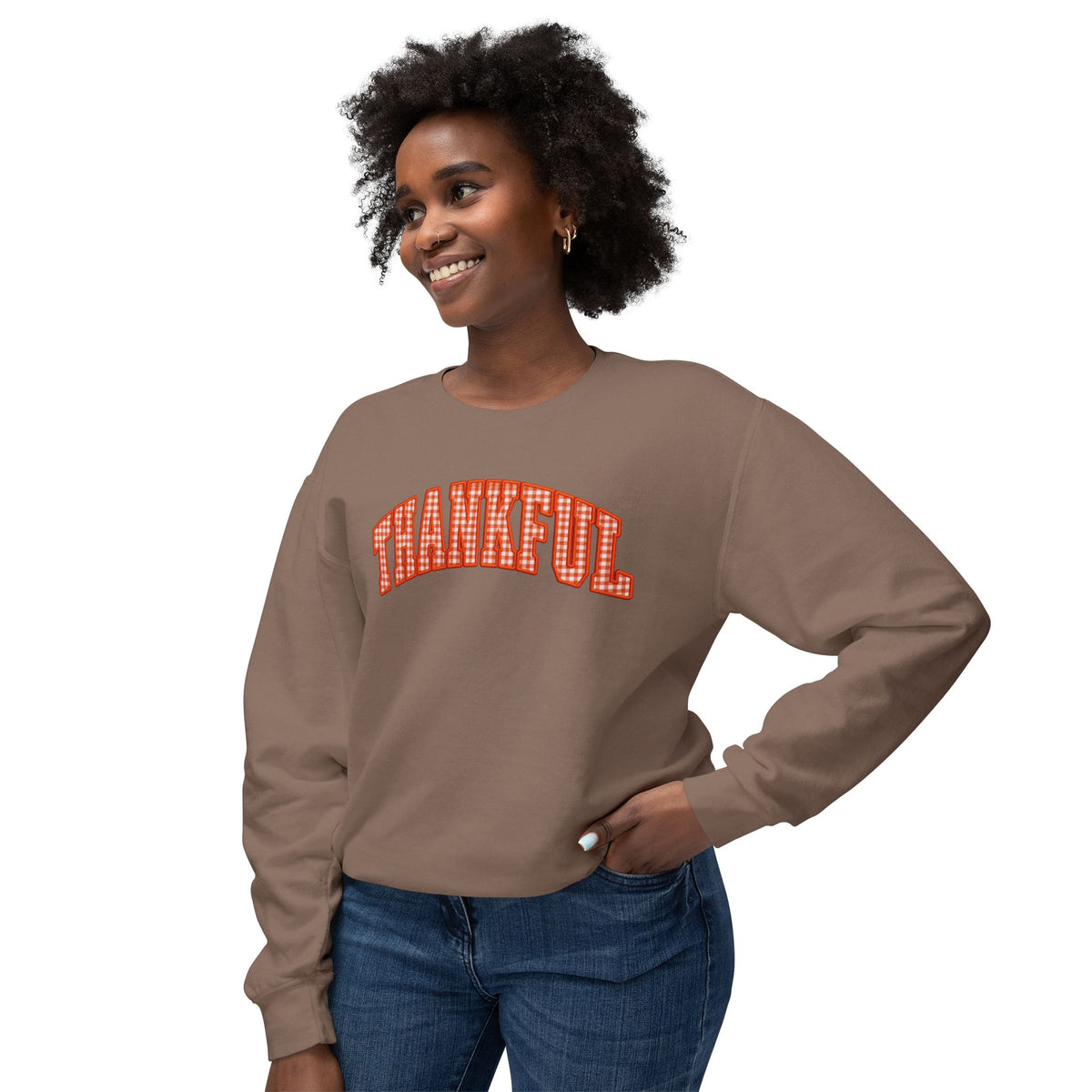 Thankful Plaid Crewneck Sweatshirt — Cozy Thanksgiving Graphic Sweatshirt