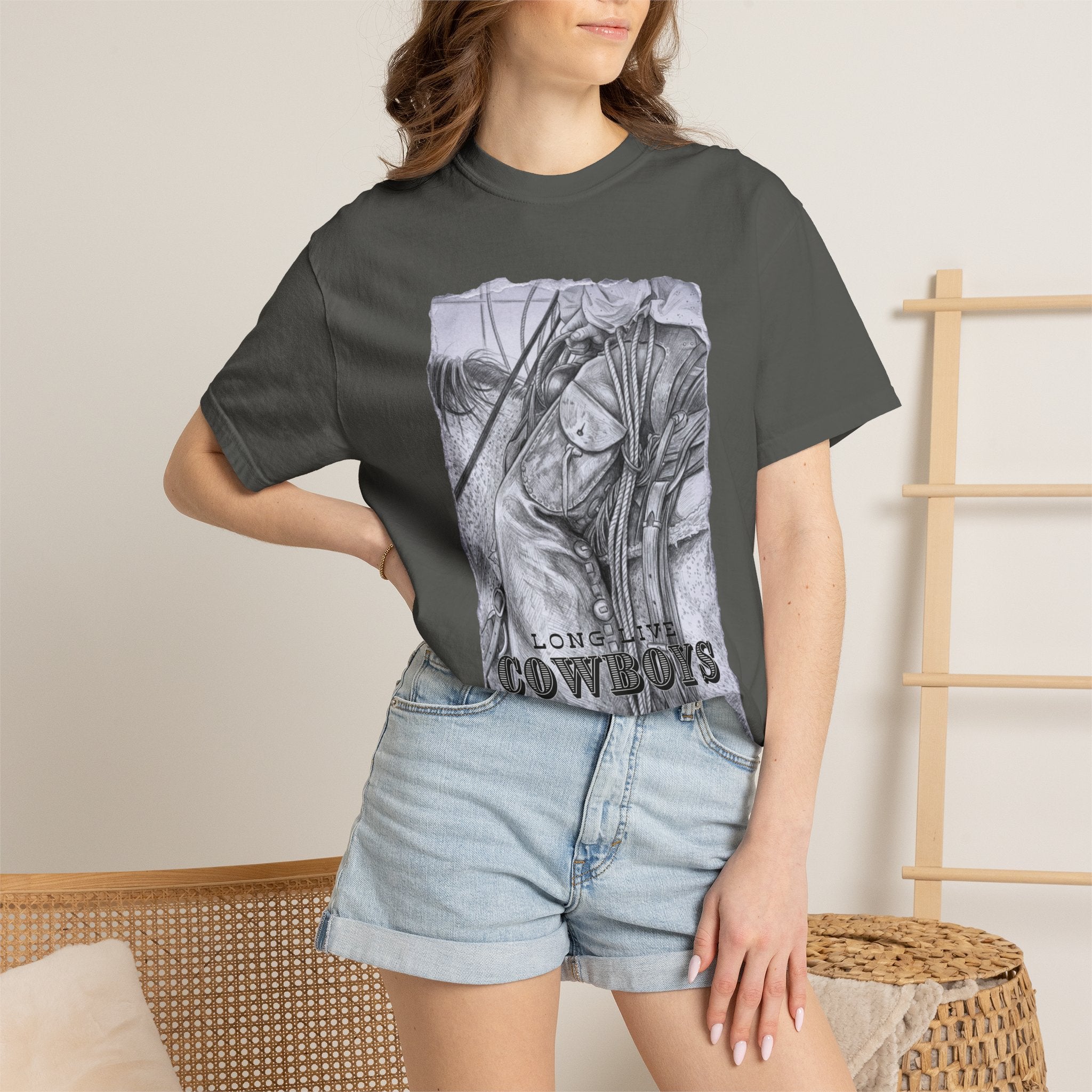 Long Live Cowboys Graphic Tee | Original Western Photography Sketch Shirt | Unisex Garment-Dyed T-Shirt