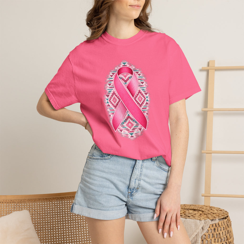 Breast Cancer Awareness Ribbon T-Shirt — Pink Ribbon Floral Tribal Tee