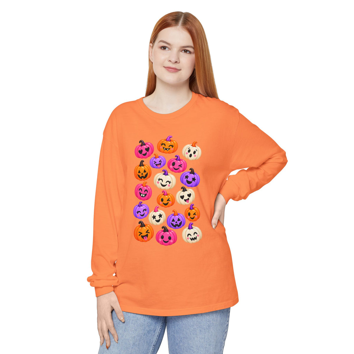 Cute Colorful Jack-o'-Lanterns Long Sleeve Tee — Halloween Pumpkin Shirt