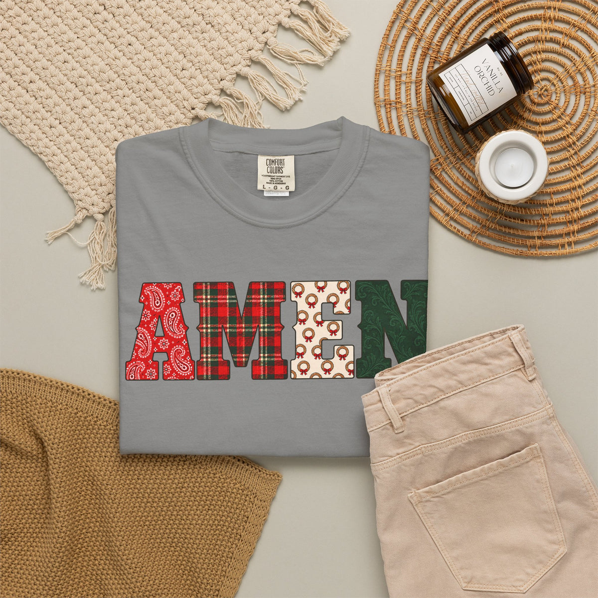 AMEN Western Christmas Patchwork T-Shirt