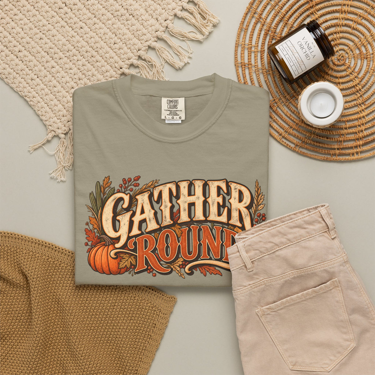 Gather 'Round Fall T-Shirt — Pumpkin Harvest Graphic Tee