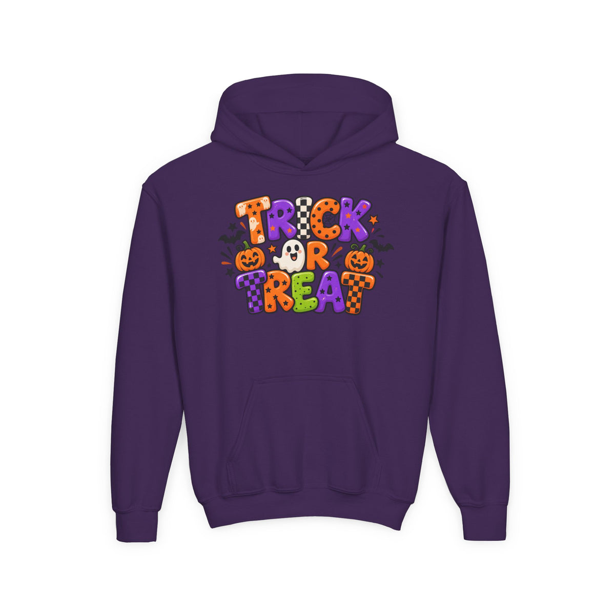Youth Halloween Hoodie - "Trick or Treat" Colorful Pumpkin Design