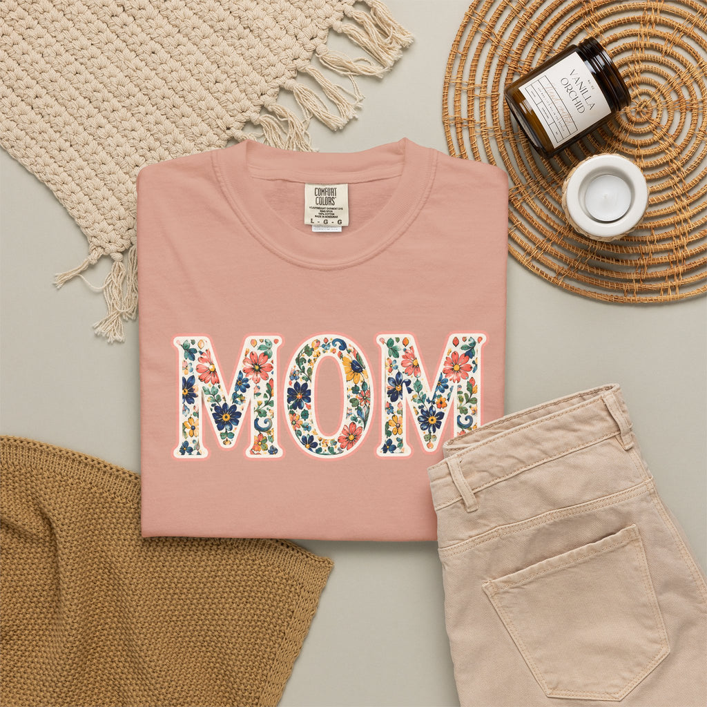 Mom Floral T-Shirt — Vintage Garment-Dyed Mother's Day Tee