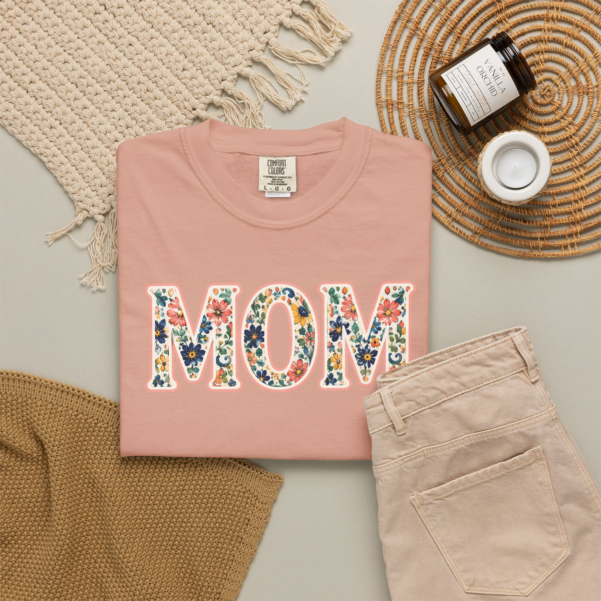 Mom Floral T-Shirt — Vintage Garment-Dyed Mother's Day Tee