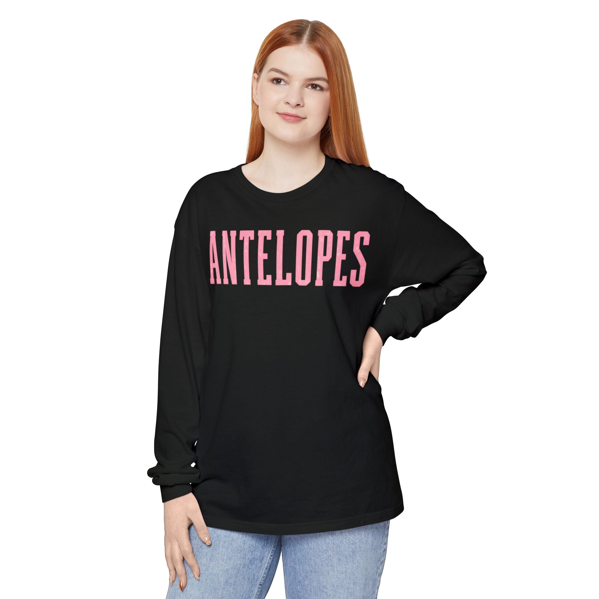 Antelopes Long Sleeve T‑Shirt — Vintage Collegiate Pink Logo