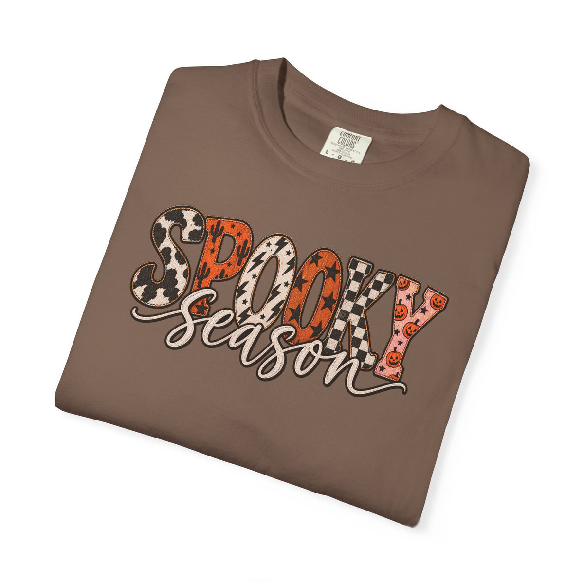 Spooky Season T-Shirt — Halloween Graphic Tee with Leopard & Pumpkin Print