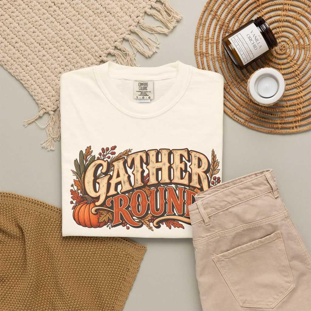 Gather 'Round Fall T-Shirt — Pumpkin Harvest Graphic Tee