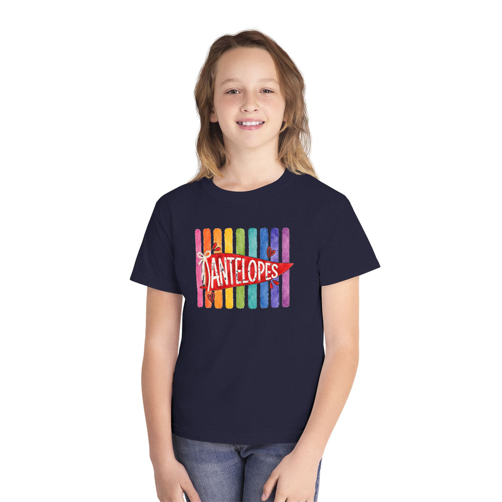 Youth Tee — Rainbow 'Antelopes' Pennant School Spirit Shirt
